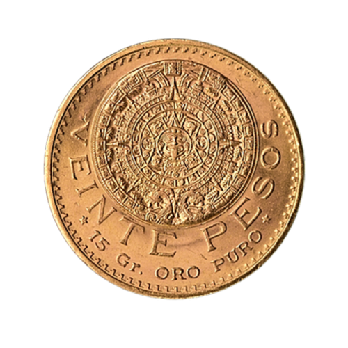 Gold 20 pesos coin Mexico front