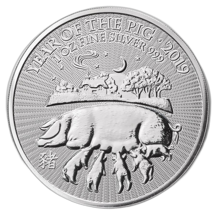 1 Troy ounce zilveren munt Lunar UK 2019 - Jaar van het Zwijn voorkant