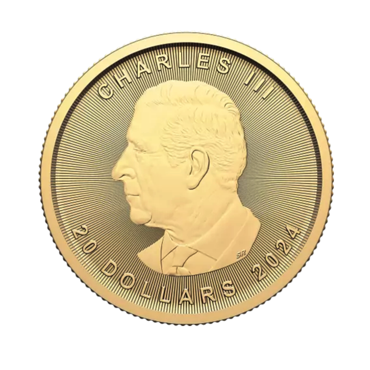 1/2 troy ounce gouden Maple Leaf munt 2024 achterkant
