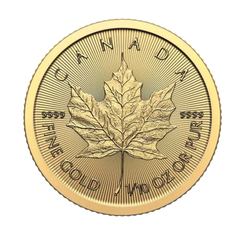 Gouden 1/10 troy ounce Maple Leaf munt 2025 voorkant