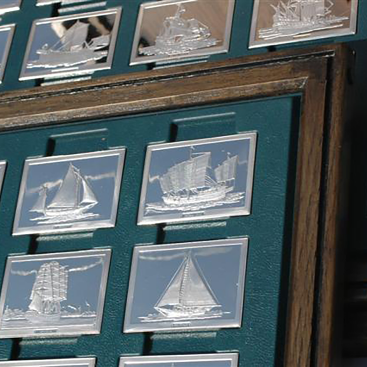 Franklin Mint set zilveren baren collectie van de mooiste zeilschepen voorkant