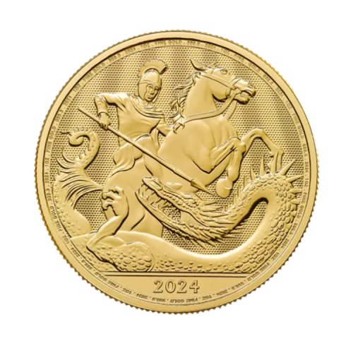 1 troy ounce gouden George and Dragon munt 2024 voorkant