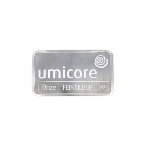 Zilverbaar 1 troy ounce Umicore voorkant