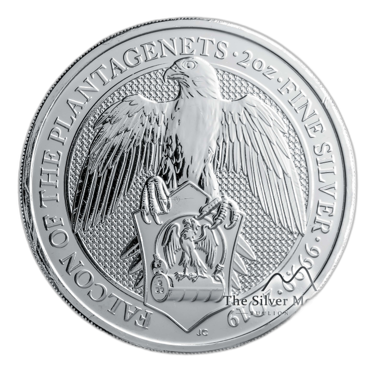 2 Troy ounce zilveren munt Queens Beasts Falcon of the Plantagenets 2019 voorkant