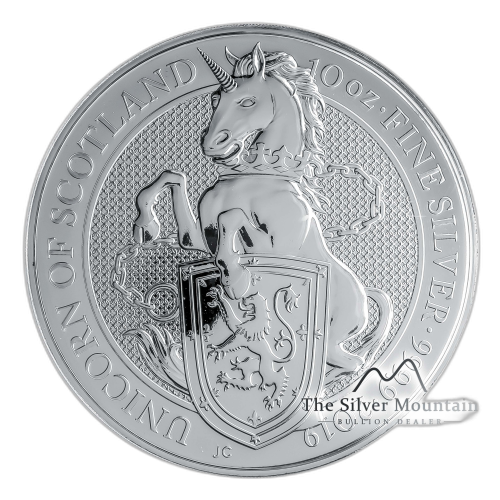 10 Troy ounce zilveren munt Queens Beasts Unicorn 2019 voorkant