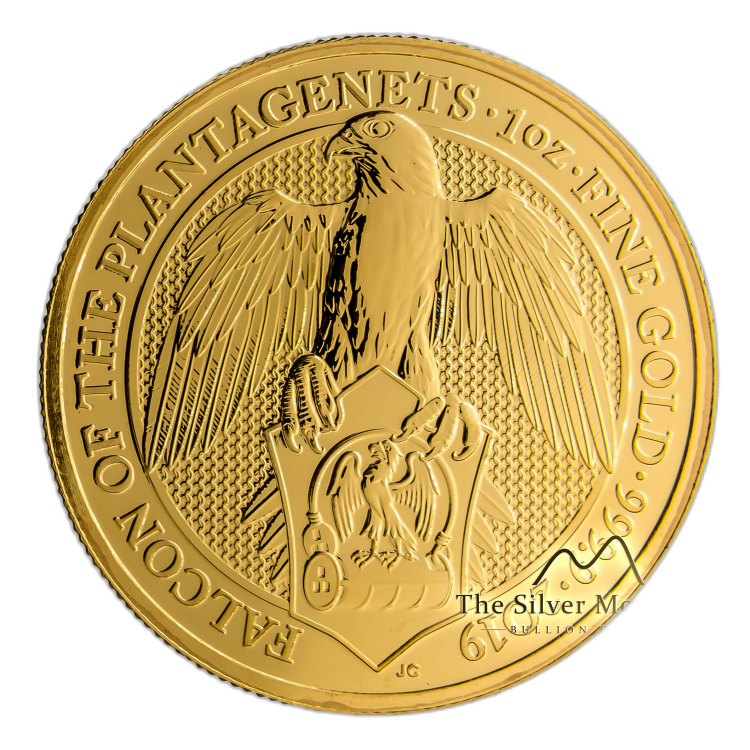 1 Troy ounce gouden munt Queens Beasts Falcon of the Plantagenets 2019 voorkant