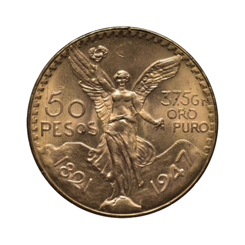 Gold 50 pesos coin Mexico front