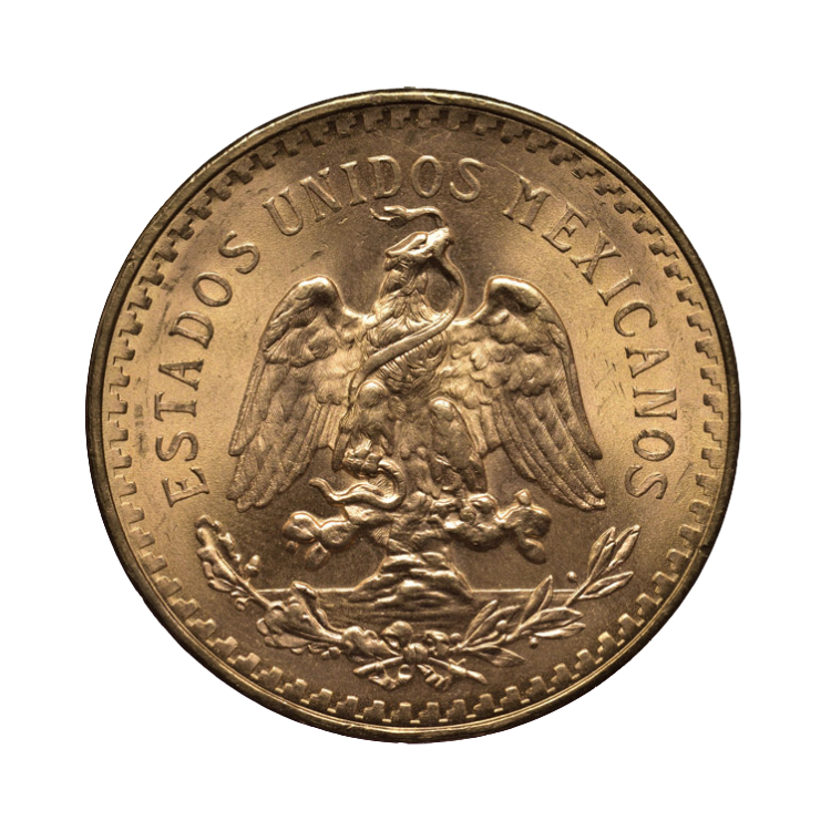 Gold 50 pesos coin Mexico back