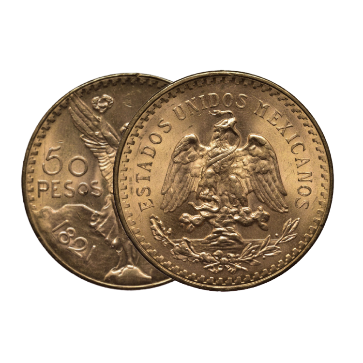 Gold 50 pesos coin Mexico angle 2