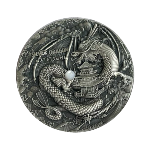 2 troy ounce silver coin Japanese dragon Watatsumi antique finish 21 front