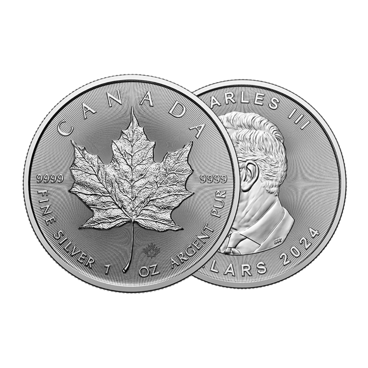 1 troy ounce silver Maple Leaf coin 2024 angle 1