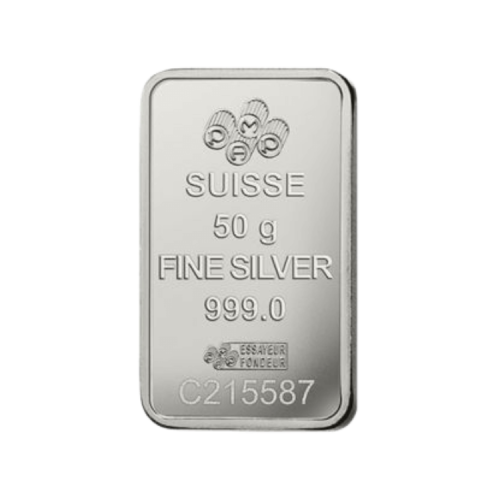 Silver bar 50 grams front