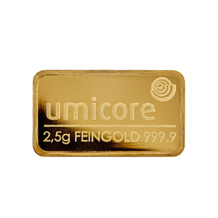 2,5 gram Umicore goldbar front