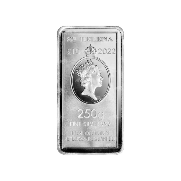 250 gram silver coinbar St. Helena back