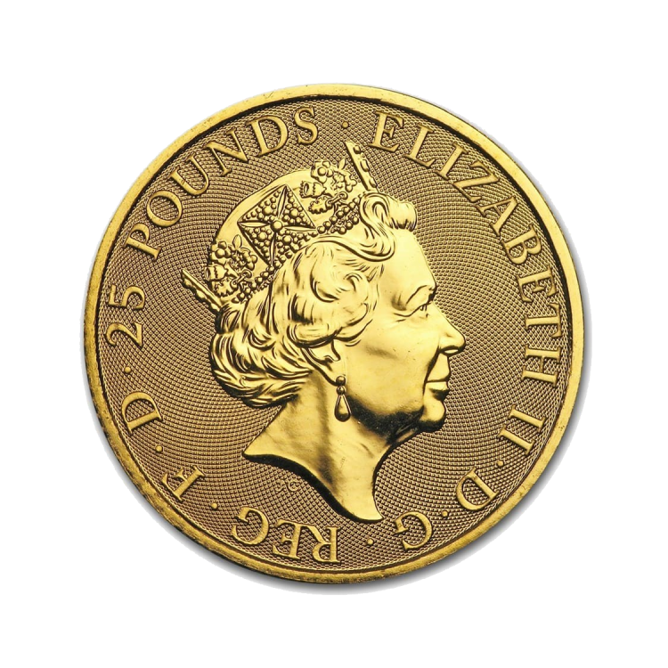 1/4 troy ounce gouden Queens Beasts Falcon munt 2019 achterkant