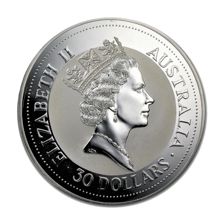 Reverse 1 kilo silver Kookaburra coin 1993