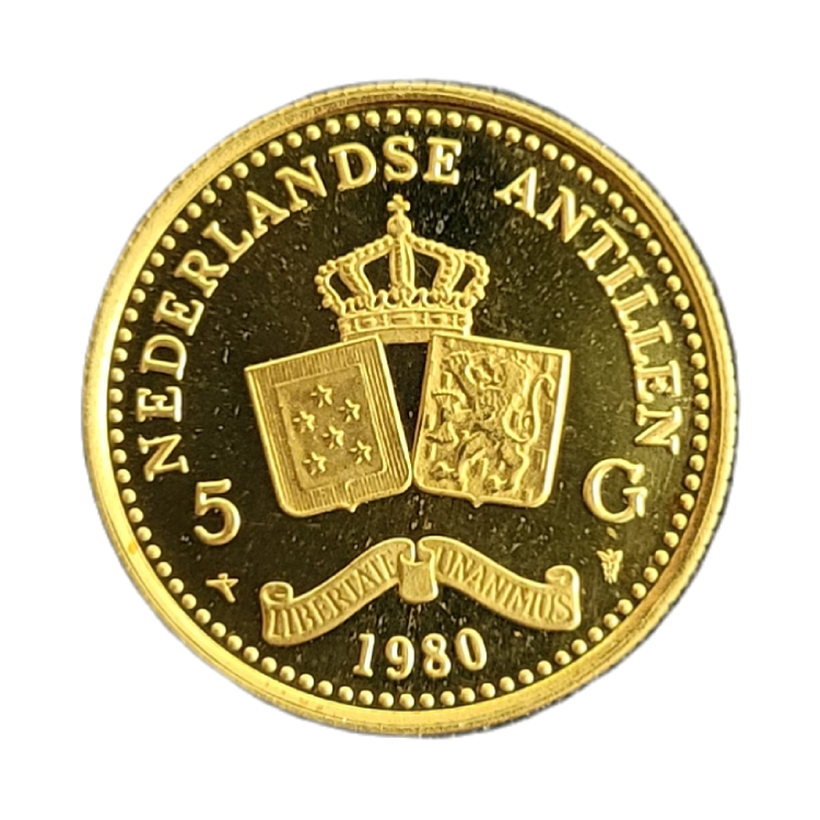 Gouden munt 5 Gulden Nederlandse Antillen (1980) voorkant