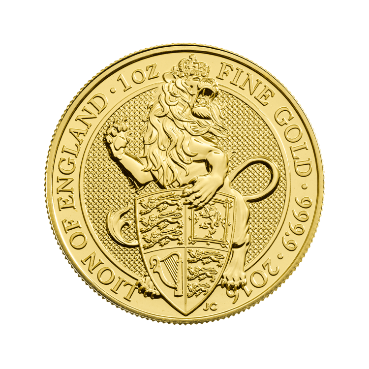 1 troy ounce gold Queens Beasts Lion of England coin 2016 front