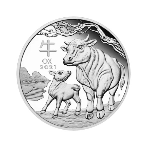 2 troy ounce zilveren Lunar munt proof 2021 voorkant