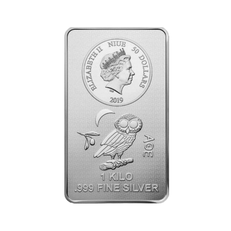 Obverse 1 kilo silver Athenian Owl coin bar