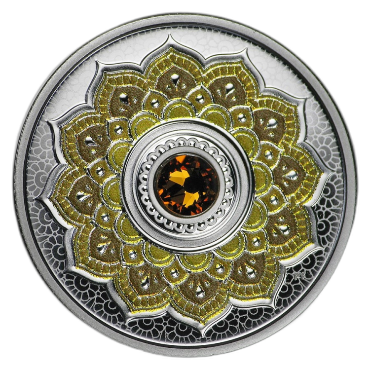 Zilveren munt November Birthstone Swarovski voorkant