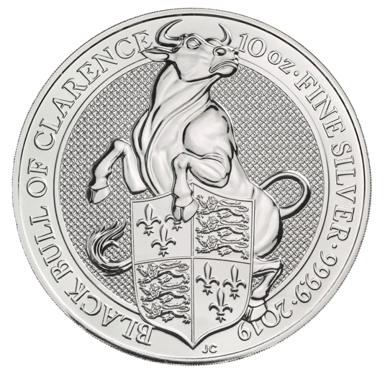 10 Troy ounce zilveren munt Queens Beasts Black Bull 2019 voorkant