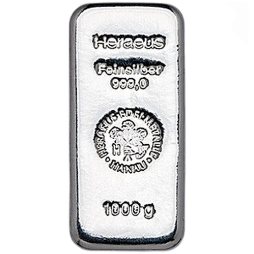 1 Kilogram silver bar Heraeus front