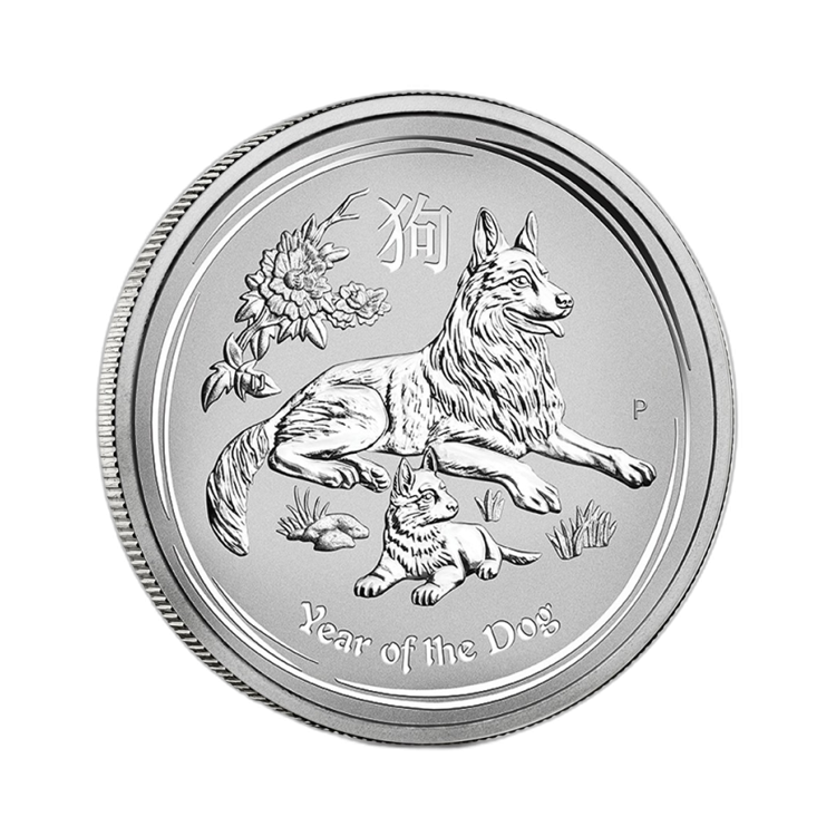 5 troy ounce zilveren Lunar munt 2018 - het jaar van de hond voorkant