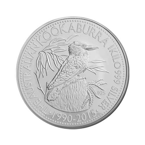 1 kilo zilveren Kookaburra munt 2015 voorkant