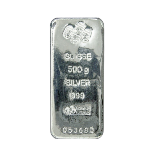 500 Grams silver bar various melters front