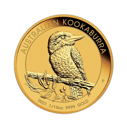 1/10 troy ounce gold Kookaburra coin 2021 front