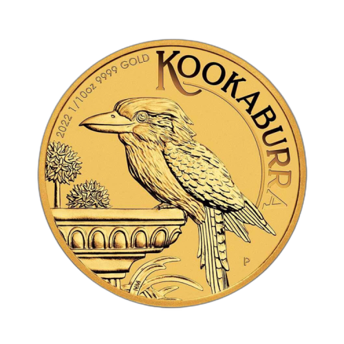 1/10 troy ounce gouden munt kookaburra 2022 voorkant