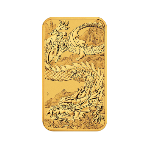 1 troy ounce gouden muntbaar Rectangular Dragon 2023 voorkant