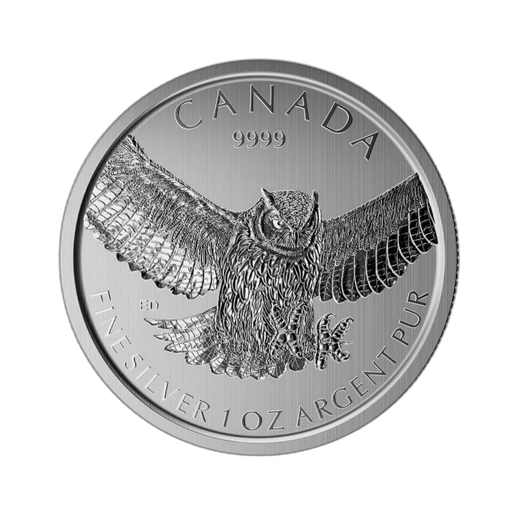 1 troy ounce silver coin Great Owl various years angle 1