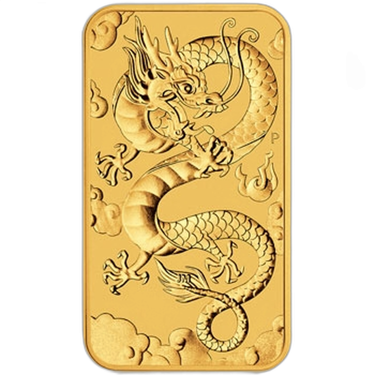 1 Troy ounce gouden muntbaar Rectangular Dragon 2019 voorkant