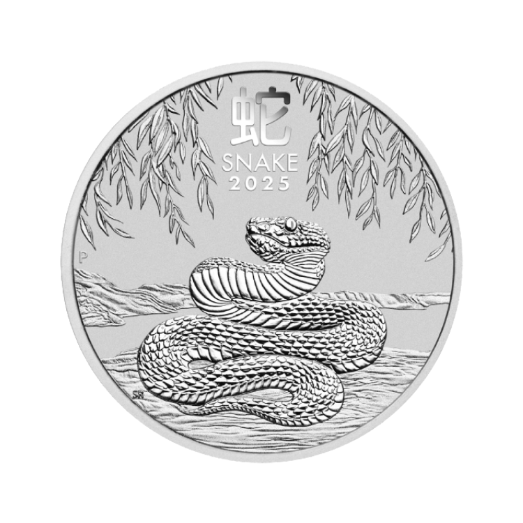 Voorkant 1 kilo zilveren Lunar munt 2025 Year of the Snake