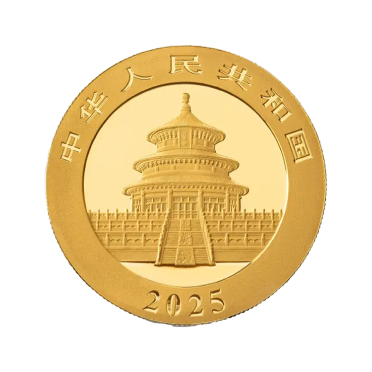 Obverse 30 gram gold Panda coin 2025