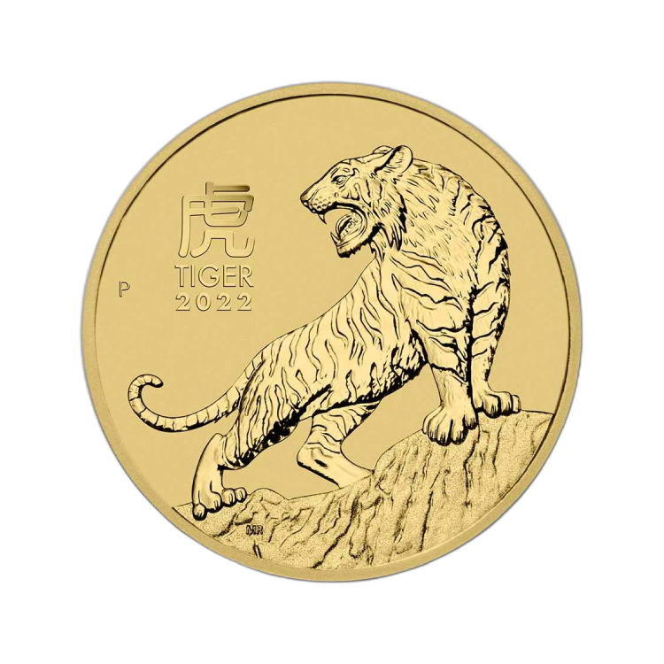 2 Troy ounce gouden munt Lunar 2022 voorkant