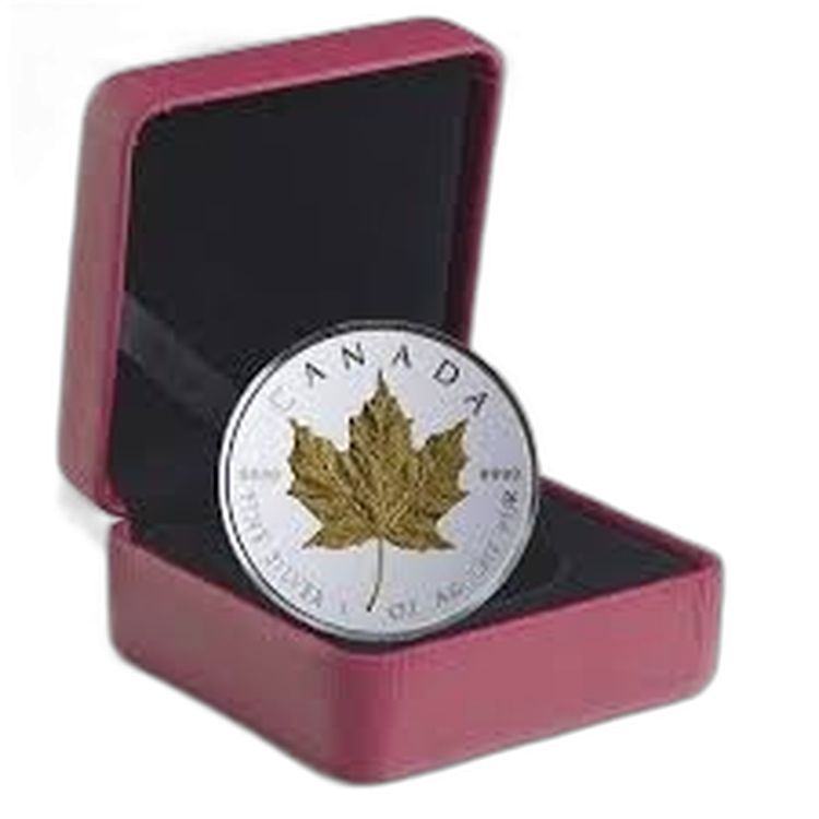 1 Troy ounce zilveren munt Maple Leaf 40th Anniversary verguld 2019 voorkant