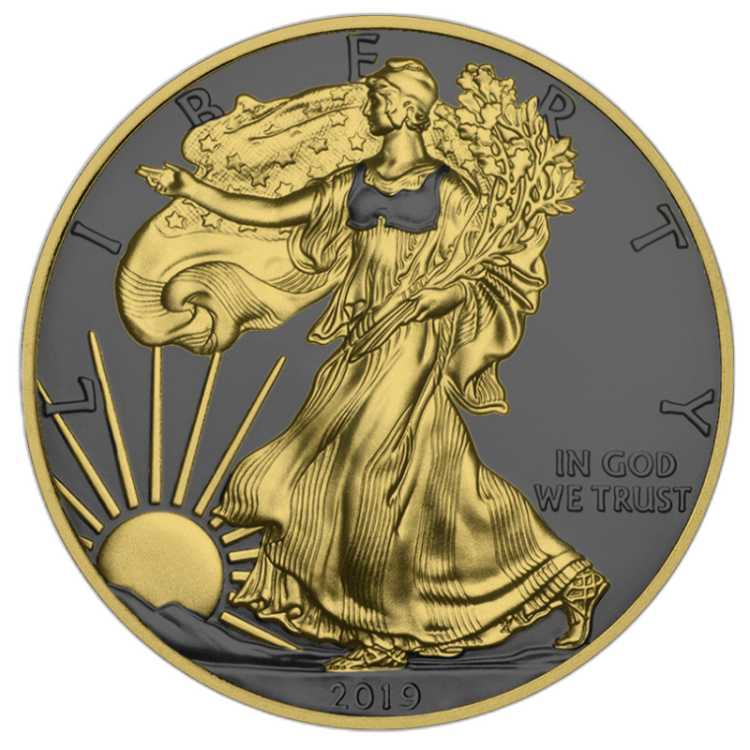 1 Troy ounce zilveren munt Golden Ring - Silver Eagle 2019 voorkant