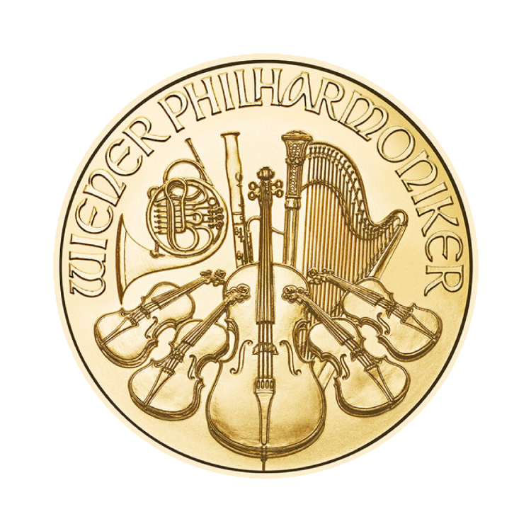 Voorkant gouden Philharmoniker munt 2025