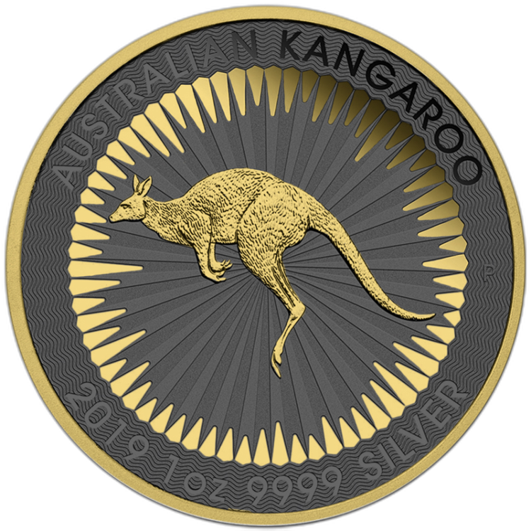 1 Troy ounce silver coin Golden Ring - Kangaroo 2019 front