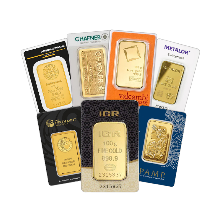 100 gram gold bars various producers