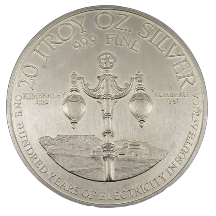 20 Troy ounce silver coin 100 years electricity South Africa front