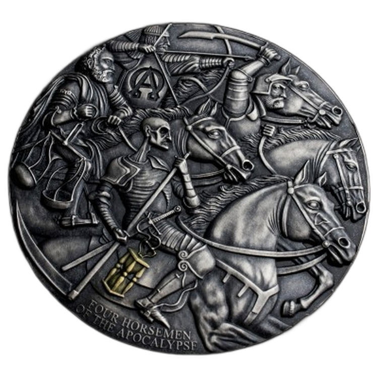 3 Troy ounce zilveren munt Apocalypse - Four Horsemen voorkant