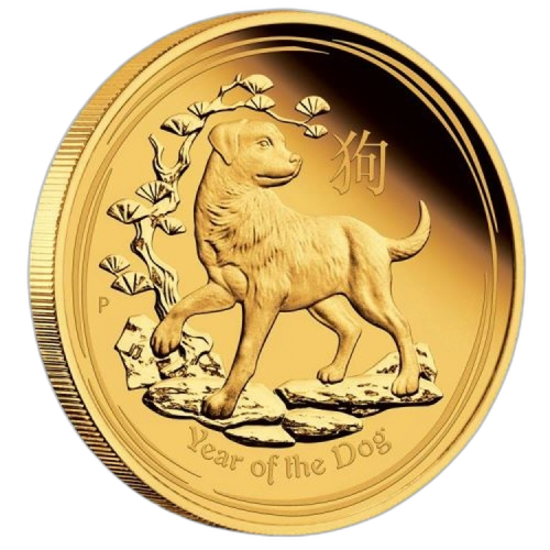 1/10 Troy ounce gouden munt Lunar 2018 Proof voorkant