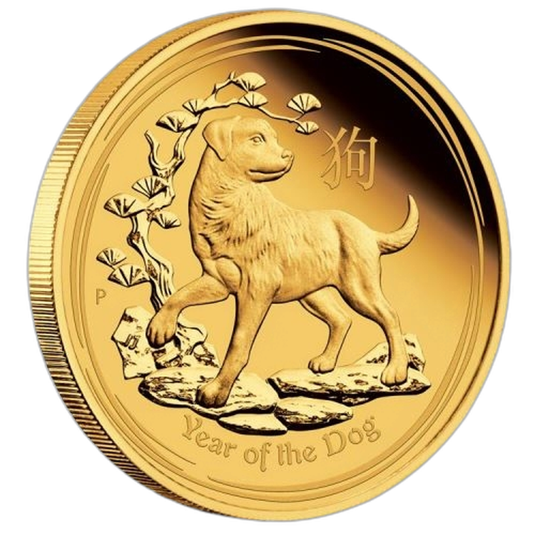 1 Troy ounce gouden munt Lunar 2018 Proof voorkant