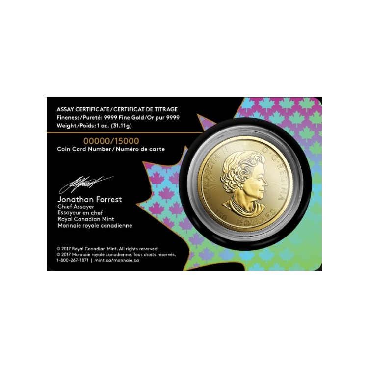 1 troy ounce gouden Voyageur Maple Leaf 2017 achterkant