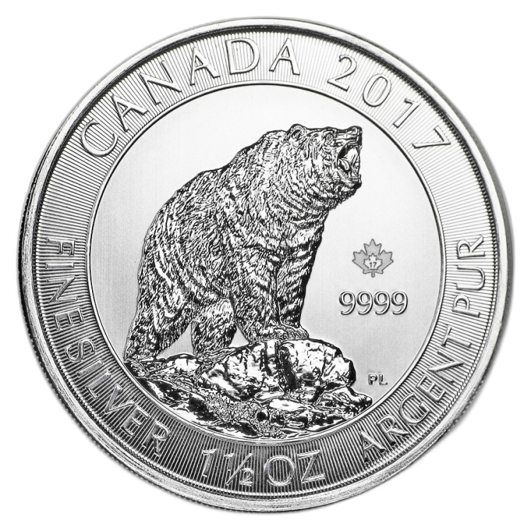 1.5 Troy ounce zilveren munt Grizzly Bear 2017 voorkant