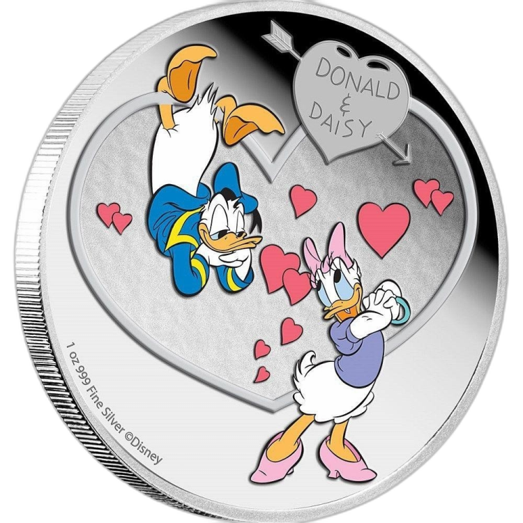 1 Troy ounce zilveren munt Disney Love Crazy - Donald & Daisy 2016 voorkant